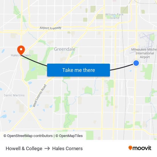 Howell & College to Hales Corners map