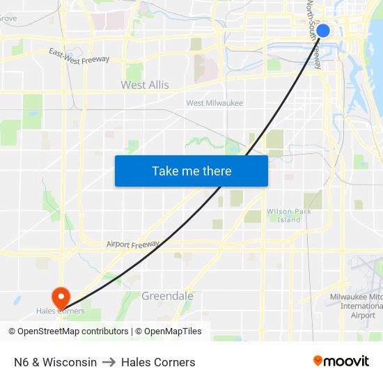 N6 & Wisconsin to Hales Corners map