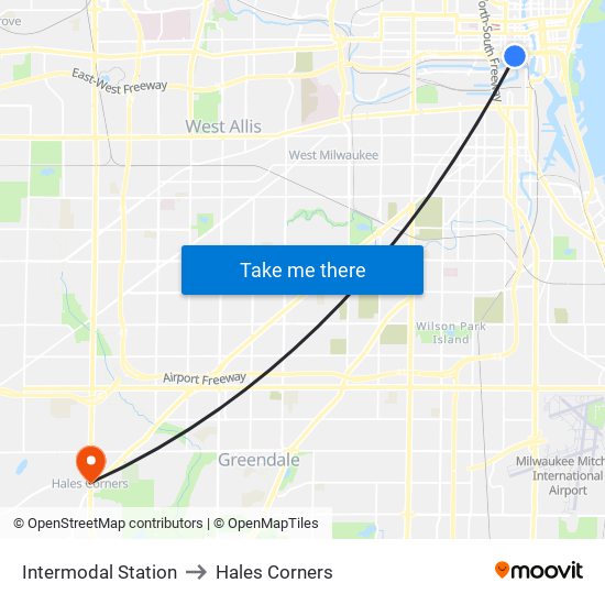 Intermodal Station to Hales Corners map
