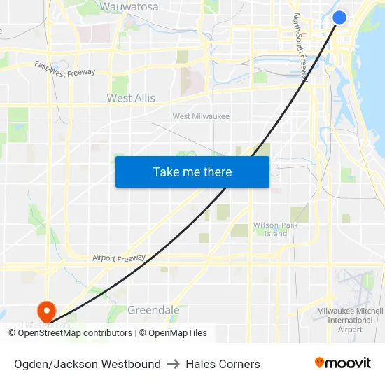 Ogden/Jackson Westbound to Hales Corners map