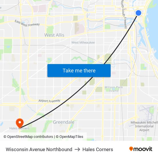 Wisconsin Avenue Northbound to Hales Corners map