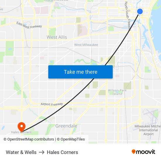 Water & Wells to Hales Corners map