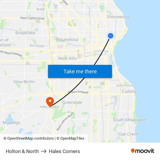 Holton & North to Hales Corners map