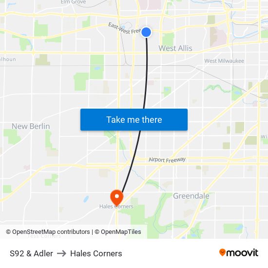 S92 & Adler to Hales Corners map