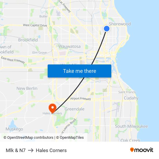 Mlk & N7 to Hales Corners map