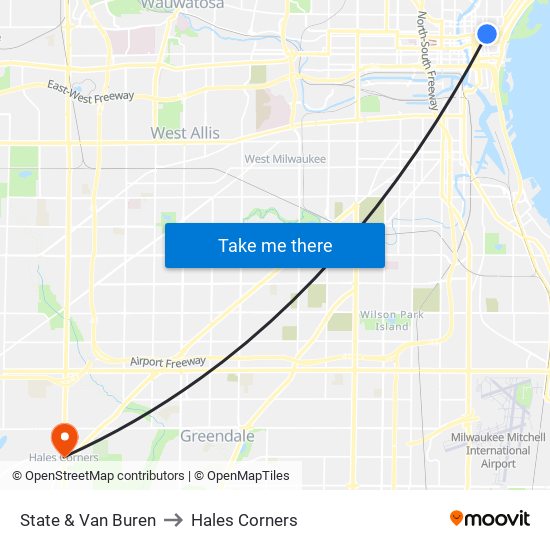 State & Van Buren to Hales Corners map