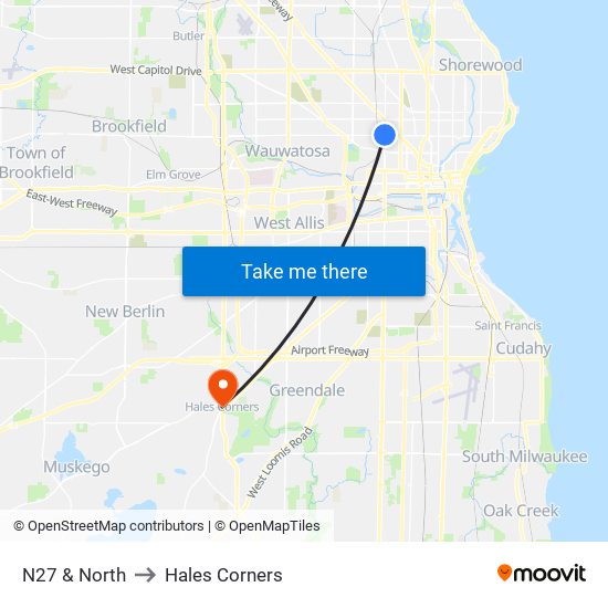 N27 & North to Hales Corners map