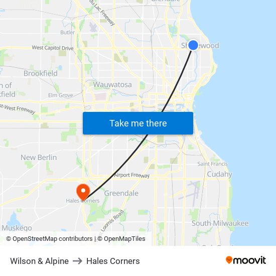 Wilson & Alpine to Hales Corners map