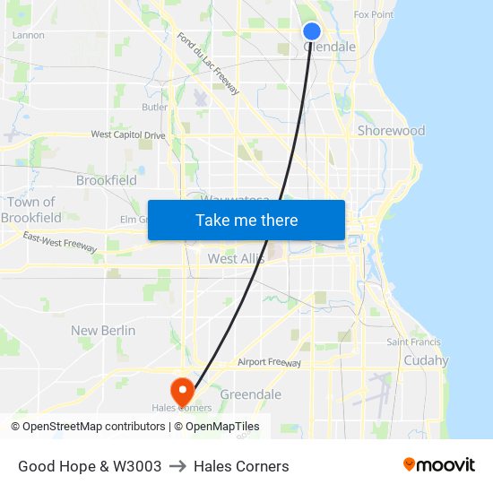 Good Hope & W3003 to Hales Corners map