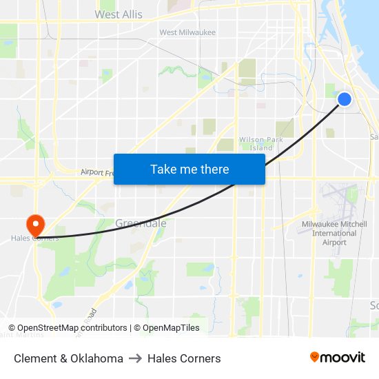 Clement & Oklahoma to Hales Corners map