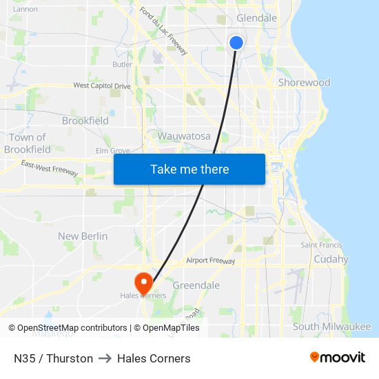 N35 / Thurston to Hales Corners map