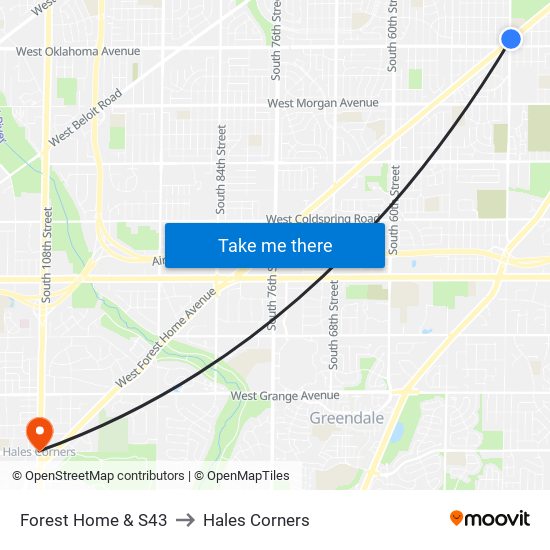 Forest Home & S43 to Hales Corners map