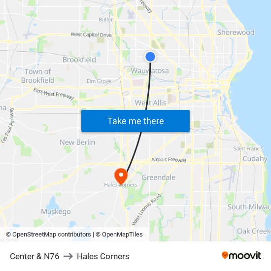 Center & N76 to Hales Corners map