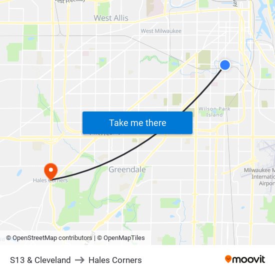 S13 & Cleveland to Hales Corners map