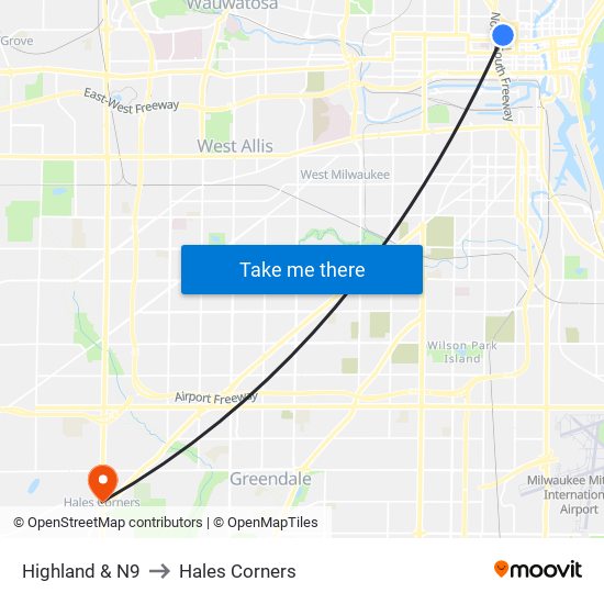 Highland & N9 to Hales Corners map
