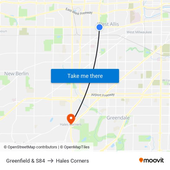 Greenfield & S84 to Hales Corners map