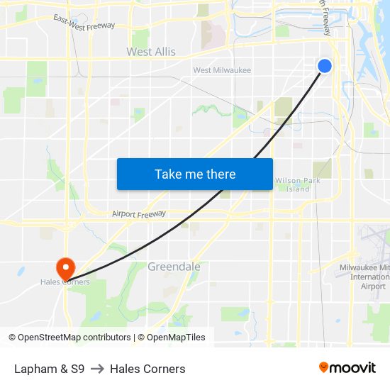 Lapham & S9 to Hales Corners map