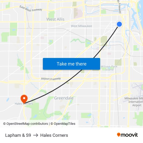 Lapham & S9 to Hales Corners map