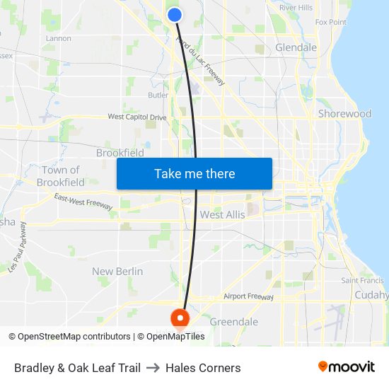 Bradley & Oak Leaf Trail to Hales Corners map