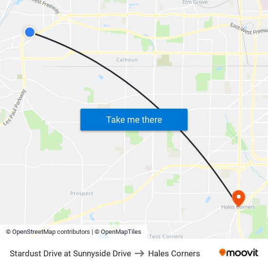 Stardust Drive at Sunnyside Drive to Hales Corners map