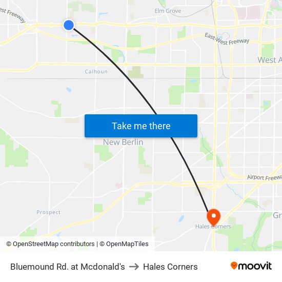 Bluemound Rd. at Mcdonald's to Hales Corners map