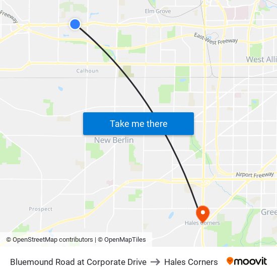 Bluemound Road at Corporate Drive to Hales Corners map