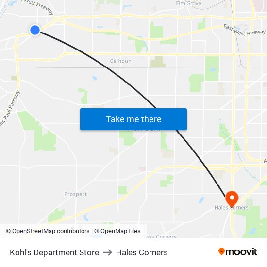 Kohl's Department Store to Hales Corners map