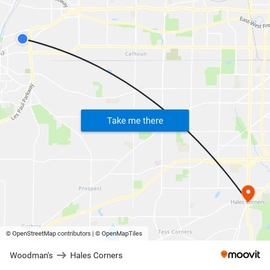 Woodman's to Hales Corners map