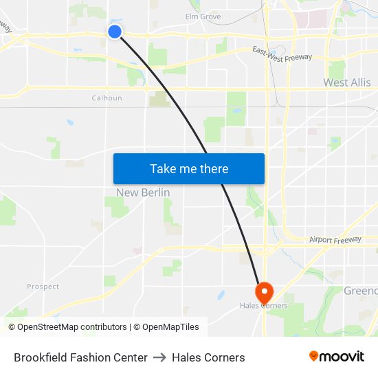 Brookfield Fashion Center to Hales Corners map