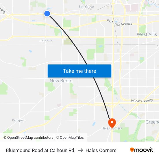 Bluemound Road at Calhoun Rd. to Hales Corners map