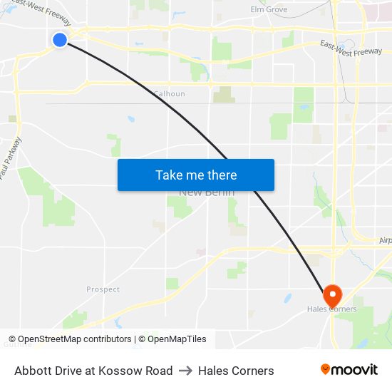 Abbott Drive at Kossow Road to Hales Corners map