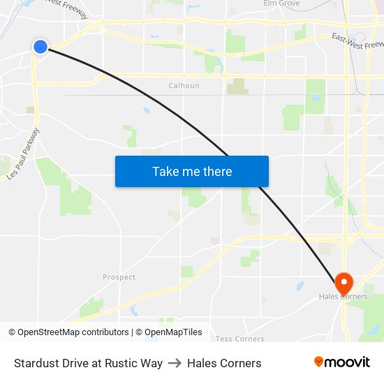 Stardust Drive at Rustic Way to Hales Corners map