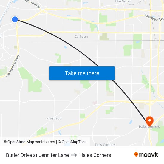 Butler Drive at Jennifer Lane to Hales Corners map