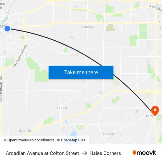 Arcadian Avenue at Colton Street to Hales Corners map