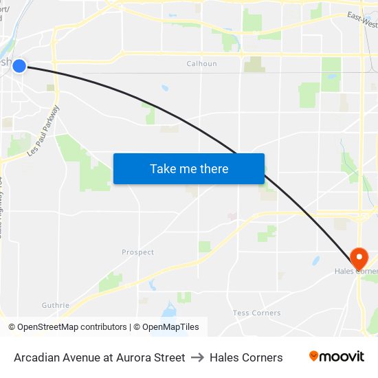 Arcadian Avenue at Aurora Street to Hales Corners map