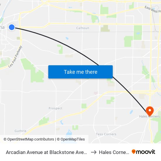 Arcadian Avenue at Blackstone Avenue to Hales Corners map