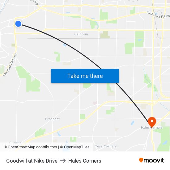 Goodwill at Nike Drive to Hales Corners map