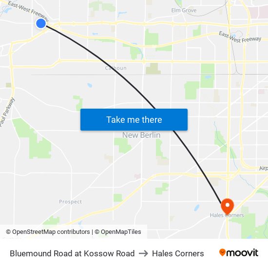 Bluemound Road at Kossow Road to Hales Corners map