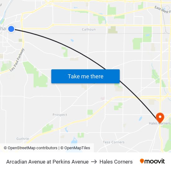 Arcadian Avenue at Perkins Avenue to Hales Corners map