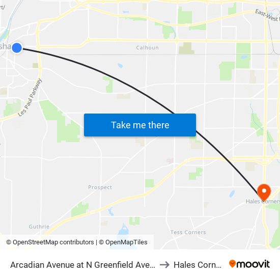 Arcadian Avenue at N Greenfield Avenue to Hales Corners map