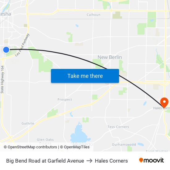 Big Bend Road at Garfield Avenue to Hales Corners map