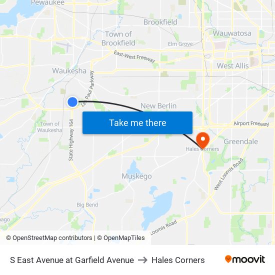 S East Avenue at Garfield Avenue to Hales Corners map