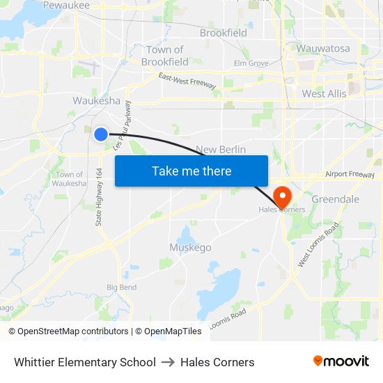 Whittier Elementary School to Hales Corners map