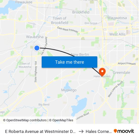 E Roberta Avenue at Westminster Drive to Hales Corners map