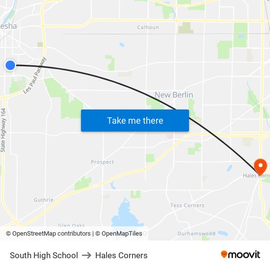 South High School to Hales Corners map