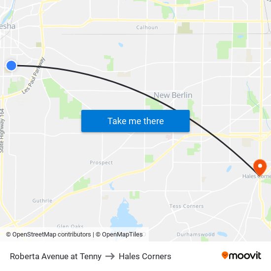 Roberta Avenue at Tenny to Hales Corners map