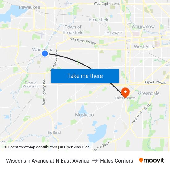 Wisconsin Avenue at N East Avenue to Hales Corners map
