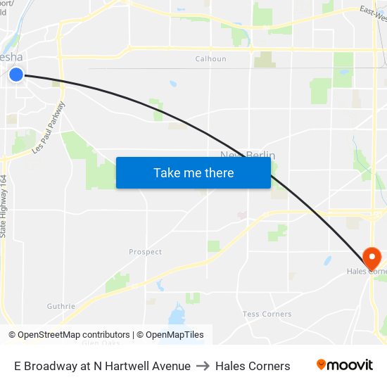 E Broadway at N Hartwell Avenue to Hales Corners map