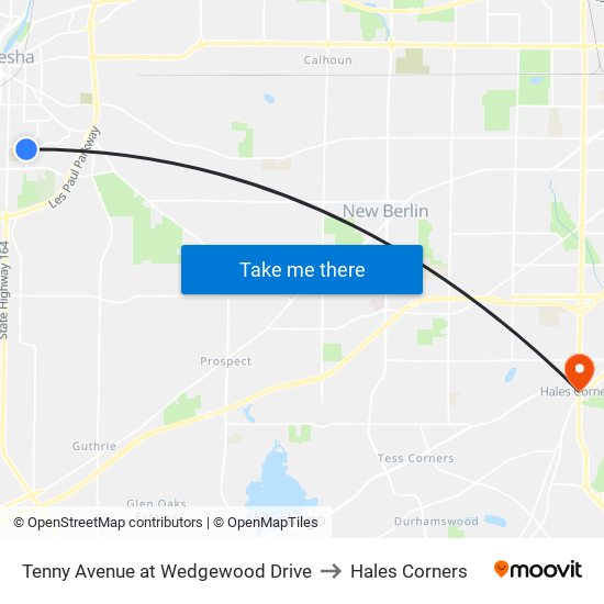 Tenny Avenue at Wedgewood Drive to Hales Corners map