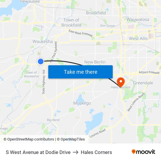 S West Avenue at Dodie Drive to Hales Corners map